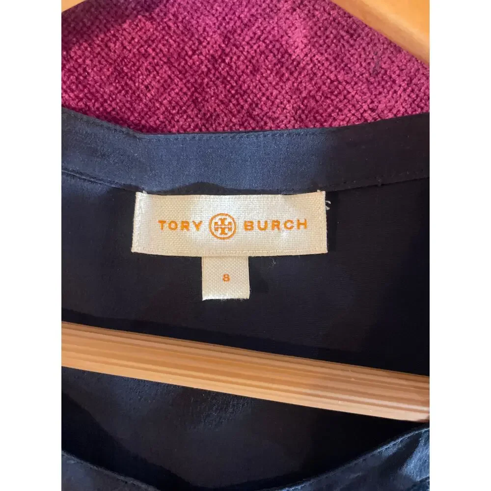 TORY BURCH Navy Blue Silk Sleeveless Blouse Size 8 Shirt Top OFFICE CAREER PREP